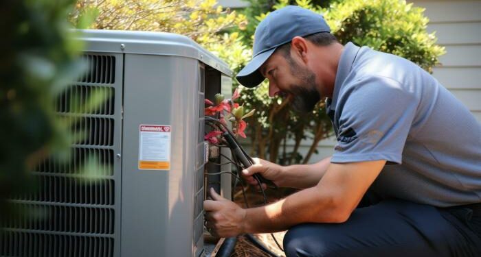Air Conditioner Technician Repairing Central Air Stock Photo 2177727767 ...